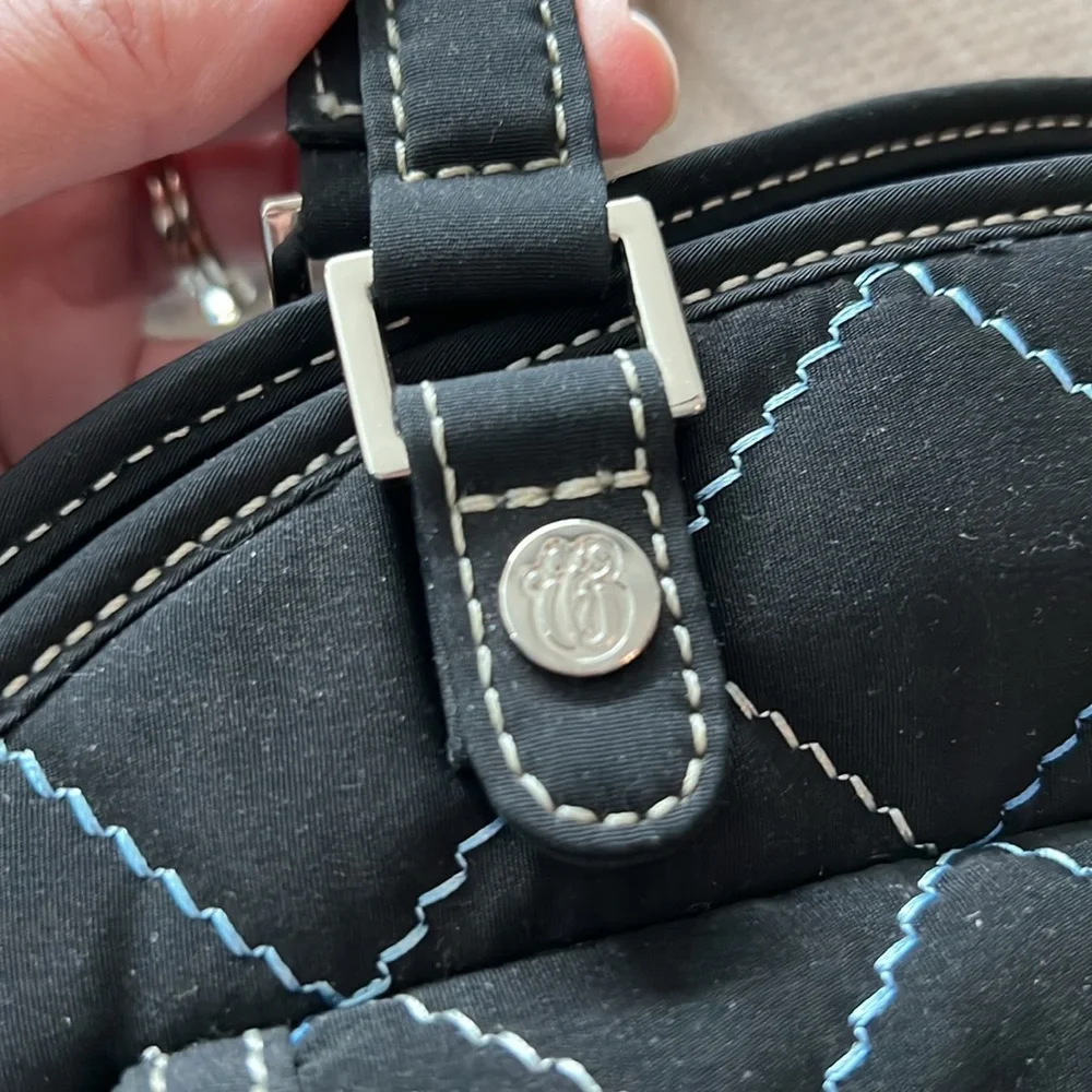 Vera Bradley Black Domed Satchel with blue stitching